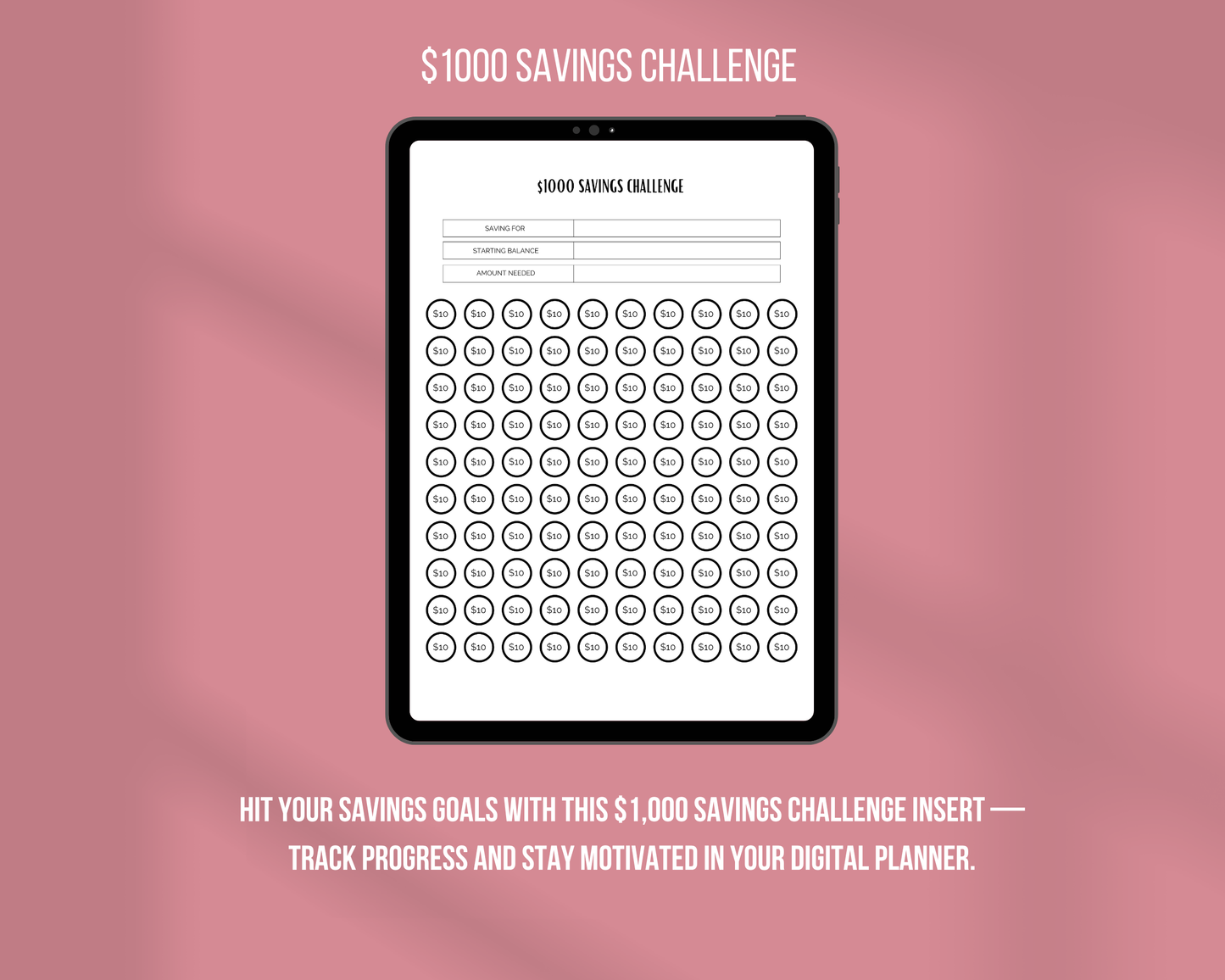 $5,000 Savings Challenge Insert | Ink & Ivory Planner