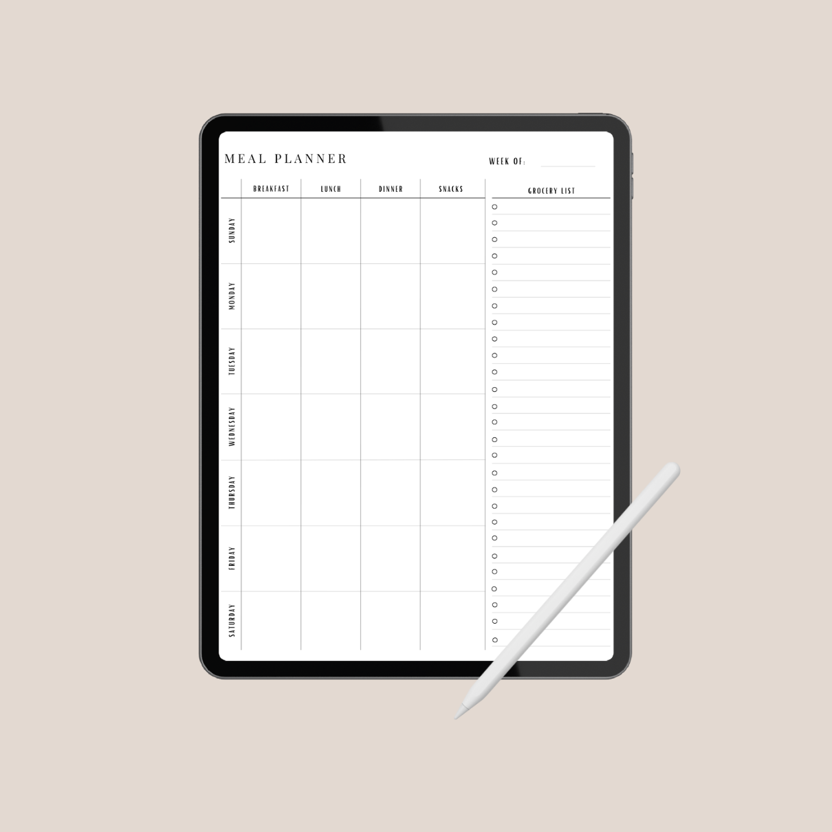 Meal Planner & Grocery List| Digital PDF Template