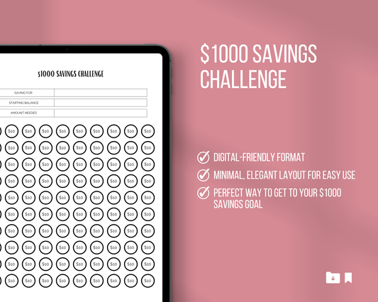 $1,000 Savings Challenge Insert | Ink & Ivory Planner