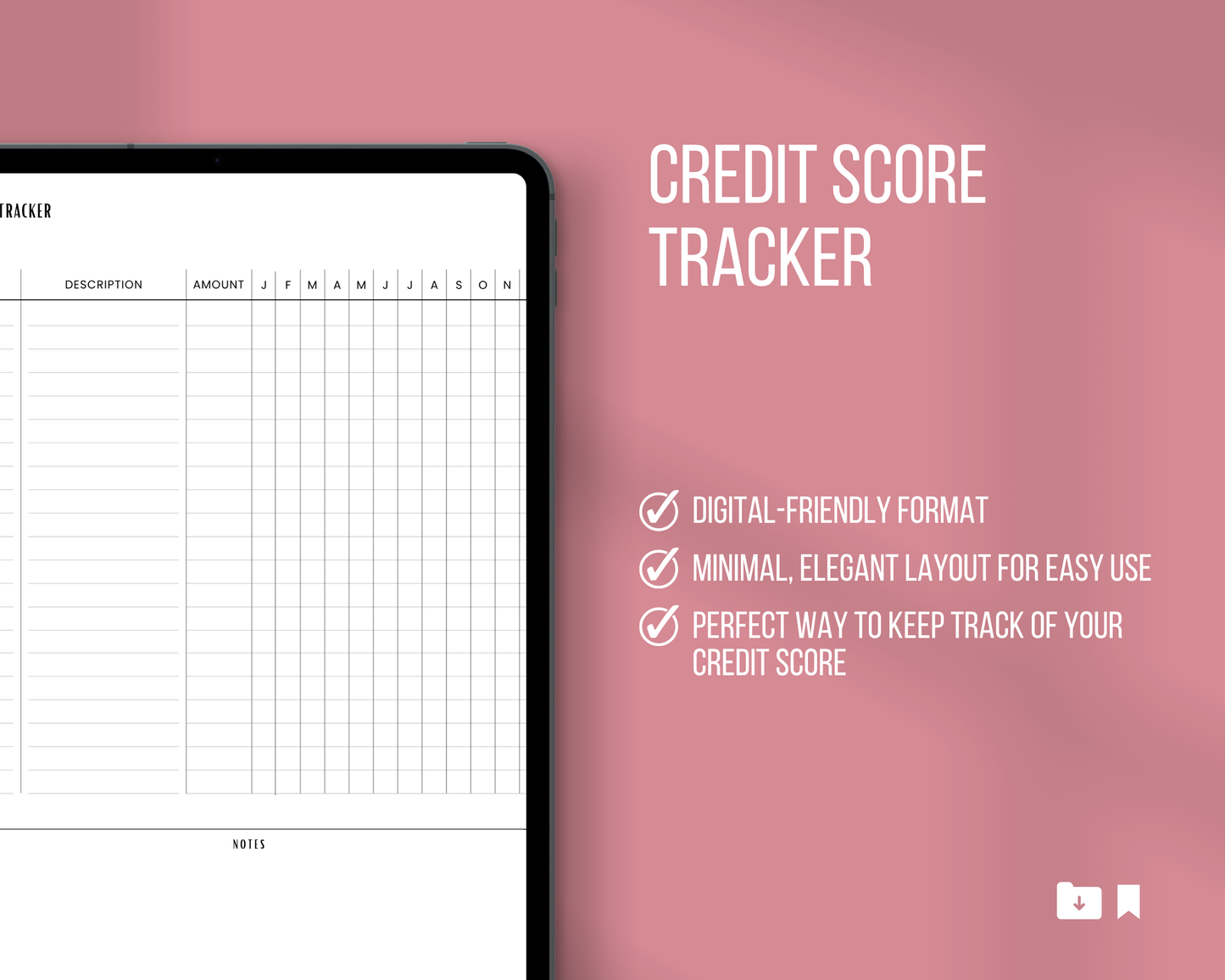 Credit Score Tracker Insert | Ink & Ivory Digital Planner