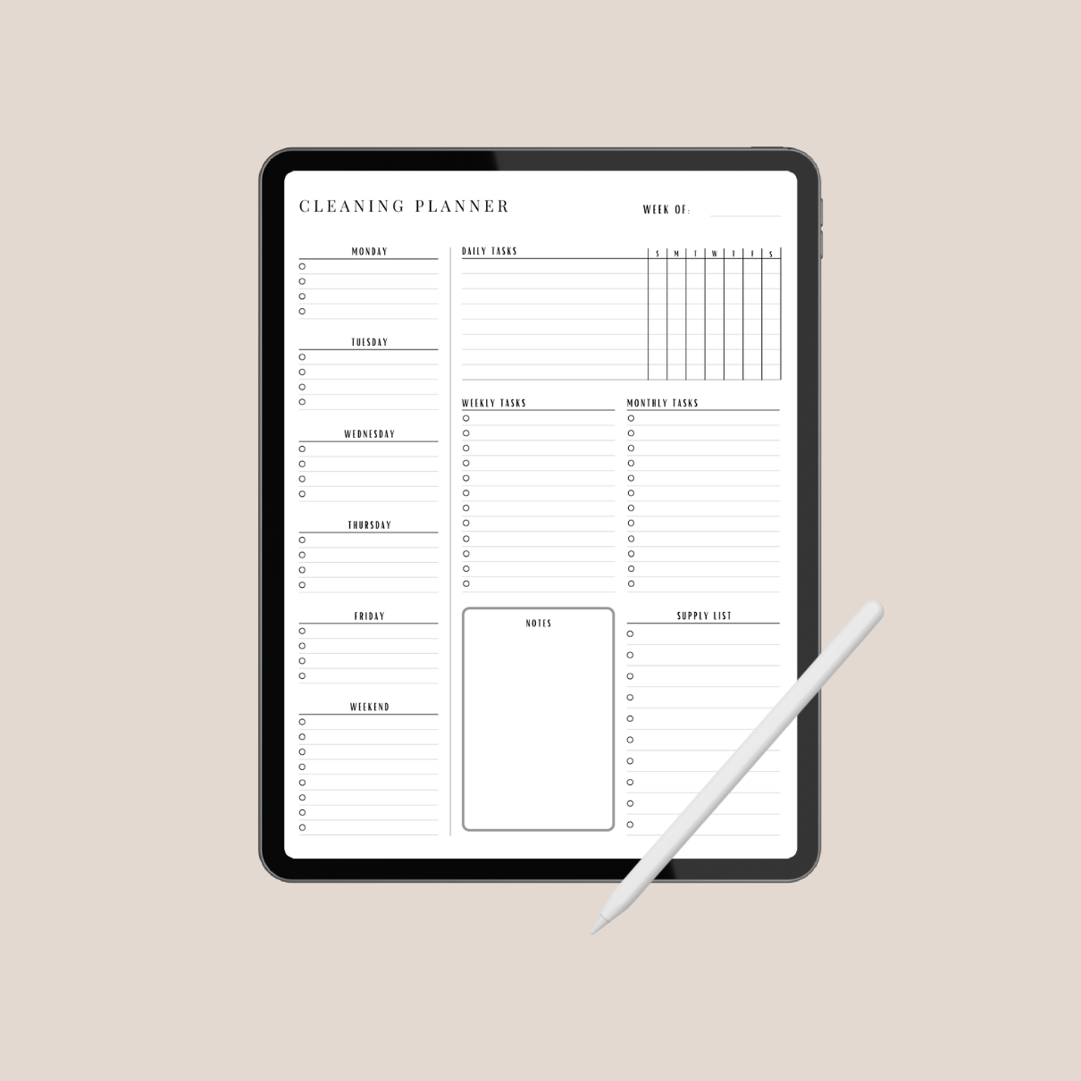 Cleaning Template| Digital Home Cleaning Planner PDF